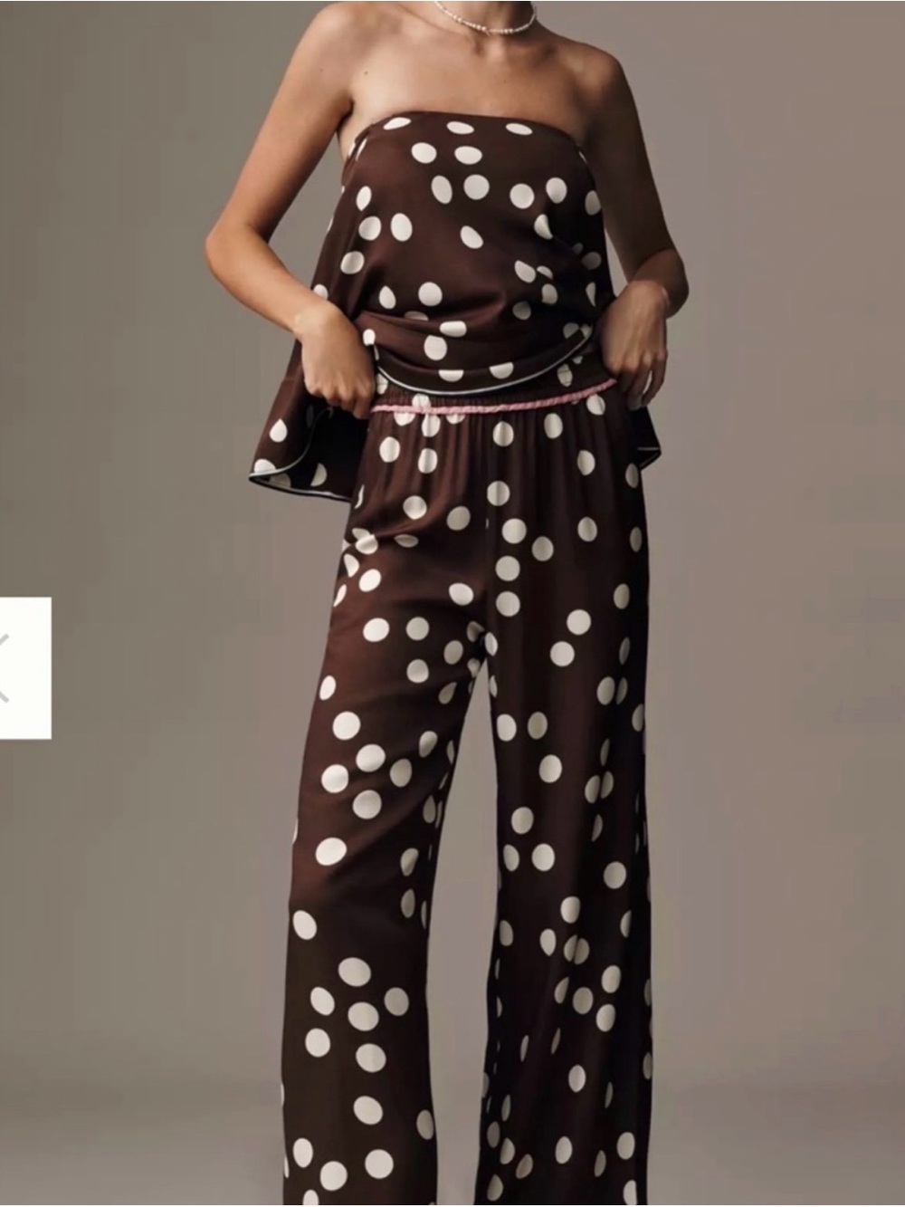 Maeve Anthropologie Polka Dot Wide-Leg Strapless Jumpsuit - Brown/White